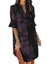 Vestido QACOHU 2026 Feminino Gola V com Babados e Manga Bufante XXL