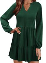 Vestido QACOHU, túnica casual feminina, outono de 2024, decote em V, em camadas, verde profundo