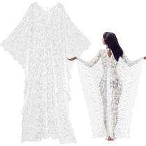 Vestido quimono de renda Beach Cover Up Mepase Boho Witch branco