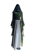 Vestido rainha elfa medieval com capuz duas cores luxo