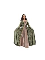 Vestido Rainha Elfa Medieval Verde Musgo Com Bege Dourado Luxuoso Vestido Rainha Elfa Medieval Verde Musgo Com Bege Dourado Luxuoso