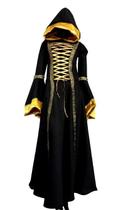Vestido Rainha Medieval Renascentista Luxuoso Preto e dourado Suede