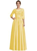 Vestido Raomiao, renda, cetim, mãe do noivo, casamento, amarelo