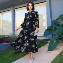 Vestido Raquel floral Maxi Midi Luxo Moda Evangélica