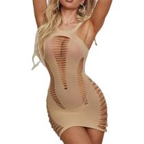 Vestido Regata Arrastao Nude Decote Sensual dia dos Namorados casual lingerie