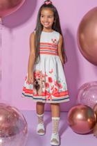 !Vestido regata em super cetim com estampa de cachorrinhos e detalhes em cristais com saia rodada.