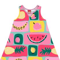 Vestido Regata Infantil Kyly em Algodão Frutas cor Rosa