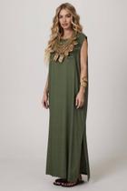 Vestido Regata Linho Midi Verde Escuro Yacamim C4/5