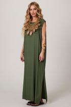 Vestido Regata Linho Midi Verde Escuro Yacamim C4/C5