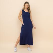 Vestido regatão feminino com bolso na cor azul no tamanho M