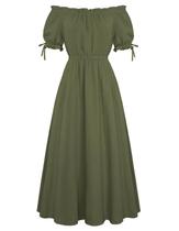 Vestido renascentista escarlate, verde escuro, sem ombros, feminino