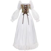Vestido renascentista NSPSTT branco fada verde vitoriano XXL
