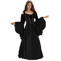 Vestido renascentista WYZJL Medieval Ren Faire, traje preto 2XL/3XL