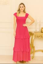 Vestido Renata Fashion Feminino Longo RODADO Alça Babado Elegante Moda Evangélica Envio Imediato