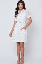 Vestido Renda Manga Curta Offwhite - usevertice