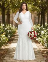 Vestido Renda Noiva 65 Longo Plus Size Civil Festa Casamento