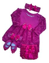 Vestido Renda Rn A 6 Meses Baby Kit Menina Inverno Frio