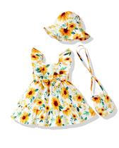 Vestido Renotemy Baby Girl Vestido de verão de girassol amarelo com chapéu Vestido Renotemy Baby Girl Vestido de verão de girassol amarelo com chapéu