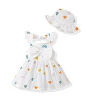 Vestido Renotemy Boho Vestido de verão com estampa de coração e chapéu 3-6M