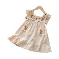 Vestido Retro De Verão Para Meninas Com Bordado De Flores, Roupas Casuais De Princesa Bear Leader
