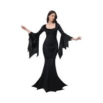 Vestido Retro Gótico Morticia Adams Para Halloween, Preto, Com Mangas Flare E Cauda De Sereia Vestido Retro Gótico Morticia Adams Para Halloween, Preto, Com Mangas Flare E Cauda De Sereia