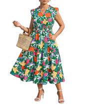 Vestido RITERA Plus Size 2X Flowy Maxi Green Floral com decote em V