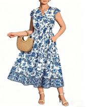 Vestido RITERA Plus Size 2X para mulheres azul/branco Floral Maxi
