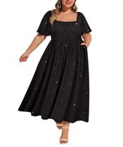 Vestido RITERA Plus Size 5X para mulheres, preto, brilhante, manga curta