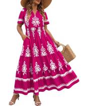 Vestido RITERA Plus Size Boho Summer Maxi Hot Pink 2X para mulheres