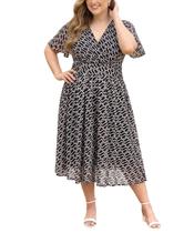 Vestido RITERA Plus Size com decote em V com padrão geométrico de malha 3GG 22W 24W