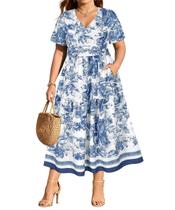 Vestido RITERA Plus Size com decote em V, manga curta, casual, verão, 4GG