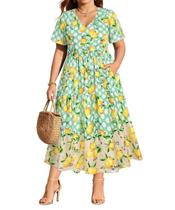Vestido RITERA Plus Size com decote em V, manga curta, verde, 5GG para mulheres
