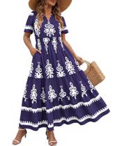 Vestido RITERA Plus Size com decote em V Maxi Floral azul marinho 3X 22W 24W Vestido RITERA Plus Size com decote em V Maxi Floral azul marinho 3X 22W 24W