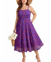 Vestido RITERA Plus Size sem mangas com gola quadrada e bolsos