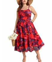 Vestido RITERA Plus Size sem mangas com gola quadrada e bolsos