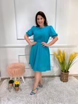 Vestido rodado plus size manga princesa com elástico