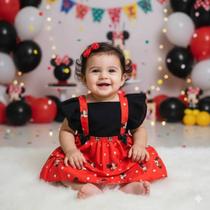 Vestido Romper Baby Minnie Mickey Festa Fantasia Mesversário Vestido Romper Baby Minnie Mickey Festa Fantasia Mesversário