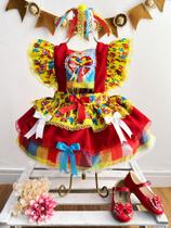 Vestido Romper Infantil Bebê Festa Junina Amarelo Vermelho Coração Laços Junino Caipira Quadrilha