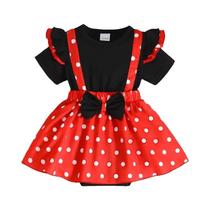 Vestido Romper Vermelho E Preto Com Poás E Faixa Para Bebê Menina Recém-Nascida, Conjunto De Verão 2 Vestido Romper Vermelho E Preto Com Poás E Faixa Para Bebê Menina Recém-Nascida, Conjunto De Verão 2