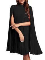 Vestido Rooscier Plissado com Gola Alta e Mangas Capa Preto G