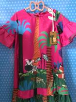 Vestido Rosa Animais - Tam 12