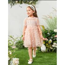 Vestido Rosa Apliques de Borboletas Malha Contraste Zíper Borboleta Fofo Vestido Infantil Vestido Rosa Apliques de Borboletas Malha Contraste Zíper Borboleta Fofo Vestido Infantil
