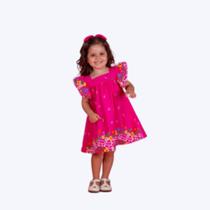 Vestido Rosa Barrado Flores Infantil Menina Precoce 5533