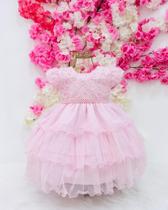 Vestido rosa bebe festa infantil luxo batizado 1 a 3 anos
