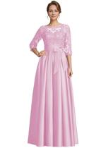 Vestido rosa claro para a mãe do noivo com mangas, bolsos, apliques de renda acetinada, vestidos de noite longos e formais para mulheres (12) Vestido rosa claro para a mãe do noivo com mangas, bolsos, apliques de renda acetinada, vestidos de noite longos e formais para mulheres (12)