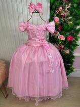 Vestido Rosa Claro para Formatura Dama com Manga Princesa em Tule Glitter Vestido Rosa Claro para Formatura Dama com Manga Princesa em Tule Glitter