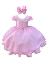 VESTIDO ROSA DE FESTA INFANTIL COM BORBOLETAS E LAÇO md066