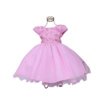 Vestido Rosa Florido Bordado Infantil Menina Festa Luxo Moda - Baby's