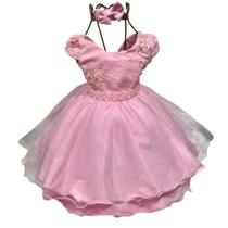 Vestido rosa infantil de festa e casamentos luxo 056