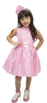 Vestido Rosa Infantil Xadrez Boneca Pink Princesa com Tiara Vestido Rosa Infantil Xadrez Boneca Pink Princesa com Tiara